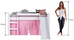 Cama Elevada Com Escorregador E Cortina BB1000 Branco/Rosa - Completa