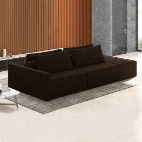 Sofá Ilha Modulado Milos 252cm Puff Lateral Veludo Marrom G33 - Gran Belo
