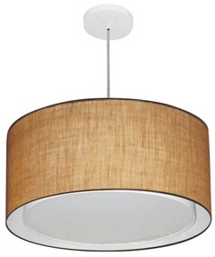 Lustre Pendente Cilíndrico Duplo Md-4295 Cúpula em Tecido 50x30cm Palha - Bivolt