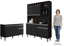 Cozinha Compacta Alice e Balcão Gabinete Sem Tampo Tatiane 120cm Preto