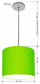 Luminária Pendente Vivare Free Lux Md-4107 Cúpula em Tecido - Verde-Limão - Canopla cinza e fio transparente