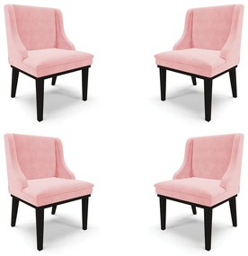 Kit 4 Cadeiras Decorativas Sala de Jantar Base Fixa de Madeira Firenze Suede Rosa Bebê/Preto G19 - Gran Belo