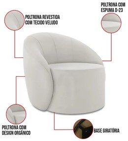 Poltrona Decorativa Orgânica Giratória Kit 2 Lua Veludo D03 - D'Rossi - Cinza