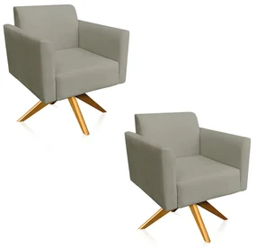 Kit 02 Poltronas GiratĂłria Marisa Suede Marrom Rato Base Madeira MA30 D'Rossi