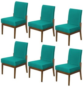 Kit 06 Cadeiras de Jantar Helena Suede Azul Tiffany