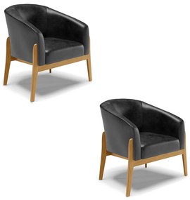 Poltrona Decorativa Industrial Dourado kit 2 Stella Sintético PU Preto D03 - D'Rossi