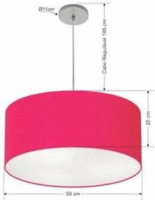 Pendente Cilíndrico Vivare Free Lux Md-4386 Cúpula em Tecido - Pink - Canopla cinza e fio transparente