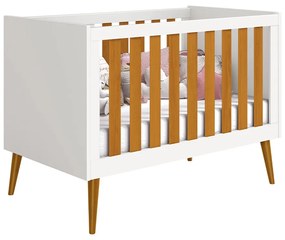 Berço Mini Cama Noah com Pés em Madeira – Branco e Savana - Berço Mini Cama Noah com Pés em Mel – Branco e Savana