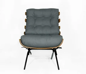 Poltrona Costela Rib Suede Cinza Grafite