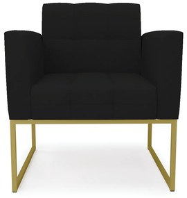 Poltrona Elisa Linho Base Metálica Industrial Dourado - D'Rossi - A79 Preto