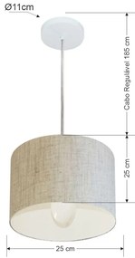 Lustre Pendente Cilíndrico Vivare Md-4201 Cúpula em Tecido 25x25cm - Bivolt