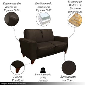 Conjunto de Sofás Decorativos 2 e 3 Lugares Emily Sala de Estar Pés em Eucalipto Couro Marrom Capuccino G40 - Gran Belo