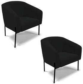 Poltrona Decorativa Pé de Ferro Preto Kit 2 Stella Linho Preto D03 - D'Rossi