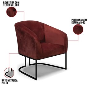 Poltrona Decorativa Industrial Preto Stella Veludo Text Marsala D03 - D'Rossi