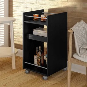 Carrinho Bar Compacto Bremen com Rodízios 40cm Preto