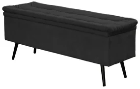 Cabeceira com Calçadeira Baú Casal 140cm Conforto Suede Preto - Sheep Estofados - Preto