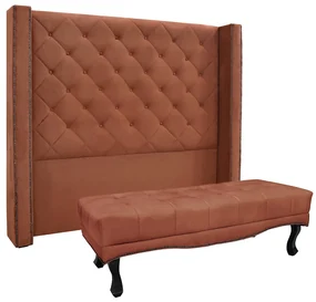 Cabeceira Cama Box Casal 140cm e Recamier Vicenza Veludo Cobre S04 - D'Rossi