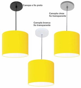 Luminária Pendente Vivare Free Lux Md-4105 Cúpula em Tecido 20x22cm - Amarelo - Canopla branca e fio transparente