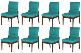 Conjunto 8 Cadeiras De Jantar Aurora Base Madeira Maciça Estofada Suede Azul Tiffany