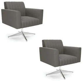 Kit 2 Poltronas Giratória Viena Gomada Suede Grafite Base Cromada - D'Rossi