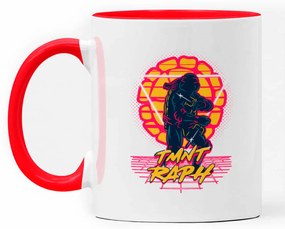 Caneca Tartarugas Ninjas Raphael Geek Nerd Branca com Alça Vermelho