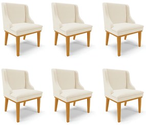 Kit 6 Cadeiras Decorativas Sala de Jantar Base Fixa de Madeira Firenze Linho Areia/Castanho G19 - Gran Belo