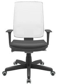 Cadeira Office Brizza Tela Branca Assento Vinil Preto Autocompensador Base Standard 120cm - 63724 Sun House