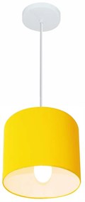 Kit/3 Pendente Cilíndrico Md-4046 Cúpula em Tecido 18x18cm Amarelo - Bivolt