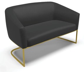 Sofá Namoradeira e 2 Poltronas Base Industrial Dourado Stella Corino Preto D03 - D'Rossi