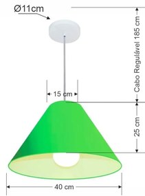 Lustre Pendente Cone Vivare Md-4078 Cúpula em Tecido 25/40x15cm - Bivolt - Verde-Limão - 110V/220V