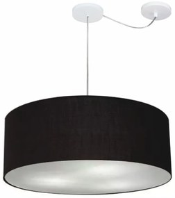 Lustre Pendente Cilíndrico Com Desvio Md-4266 Cúpula em Tecido 60x21cm Preto - Bivolt