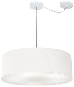 Lustre Pendente Cilíndrico Com Desvio Md-4262 Cúpula em Tecido 55x15cm Branco - Bivolt