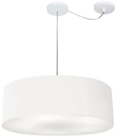 Lustre Pendente Cilíndrico Com Desvio Md-4262 Cúpula em Tecido 55x15cm Branco - Bivolt