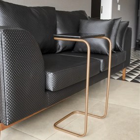 Mesa Lateral Tampo Preto Multiuso para Sofá Base Dourado - D'Rossi