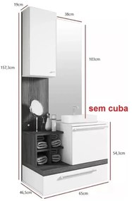 Gabinete P/ Banheiro Mdf C/ Espelho Balcão - Sem Cuba