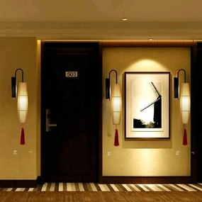 Arandela parede japonês bambu lâmpada de parede quarto cabeceira corredor escada log lâmpada led novo chinês zen criativo hotel lâmpada de parede - A