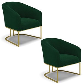 Poltrona Para Sala Industrial Dourado Kit 2 Stella Bouclê D03 - D'Rossi - Verde