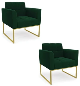 Poltrona Decorativa Industrial Dourado Kit 2 Elisa Bouclê D03 - D'Rossi - Verde