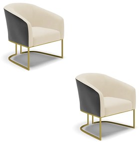 Poltrona Decorativa Industrial Dourado kit 2 Stella Preto/Linho Bege D03 - D'Rossi