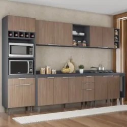 Armário de Cozinha Com Tampo CP07 310cm Pérola Grafite/Freijó Z34 - Mp
