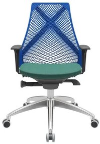 Cadeira Office Bix Tela Azul Assento Poliéster Verde Autocompensador Base Alumínio 95cm - 63980 Sun House
