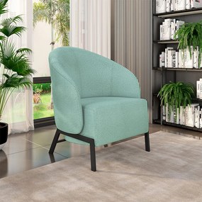 Poltrona Decorativa Sala de Estar Kenya Pés em Ferro Bouclê Preto/Azul G33 - Gran Belo