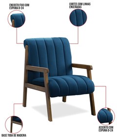 Poltrona Decorativa para Sala Base de Madeira Daline Bouclê E03 - D'Rossi - Azul Marinho