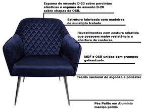 Kit 2 Poltronas Decorativas Versalhes Pés Palito Polido Veludo Azul Marinho G15 - Gran Belo