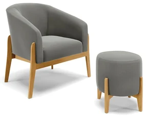 Poltrona com Puff Base de Madeira Stella Suede D03 - D'Rossi - Grafite