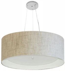Lustre Pendente Cilíndrico Md-4013 Cúpula em Tecido 60x25cm Rustico Bege / Branco - Bivolt