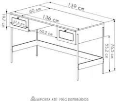 Mesa Escrivaninha Home Office Pé Metal Arlo A10 Hanover/Dourado - Mpoz