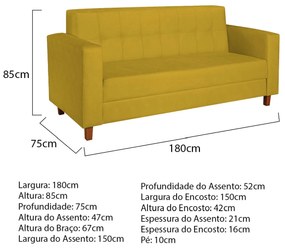 Sofá 2 Lugares Denver Suede Amarelo - ADJ Decor