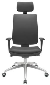 Cadeira Office Brizza Soft Vinil Preto Autocompensador Com Encosto Cabeça Base Aluminio 126cm - 63461 Sun House
