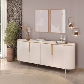 Buffet Decorativo América 4 Portas Pés Metálicos Dourados Off White G18 - Gran Belo